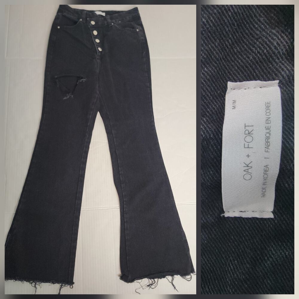 Oak & Fort Flare Jeans Women’s SZ Medium High Rise Stretch Crossfront Waist